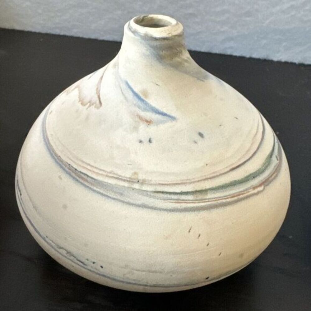 Small Pottery Vase, Signed 4" Tall‎ By 4.5" Approximately.